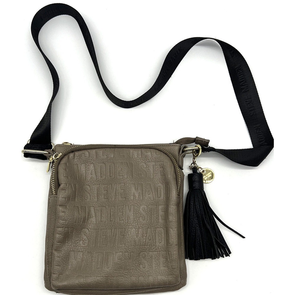 Steve Madden Taupe Tassel Faux Leather Crossbody Shoulder Bag Shopper #705‎